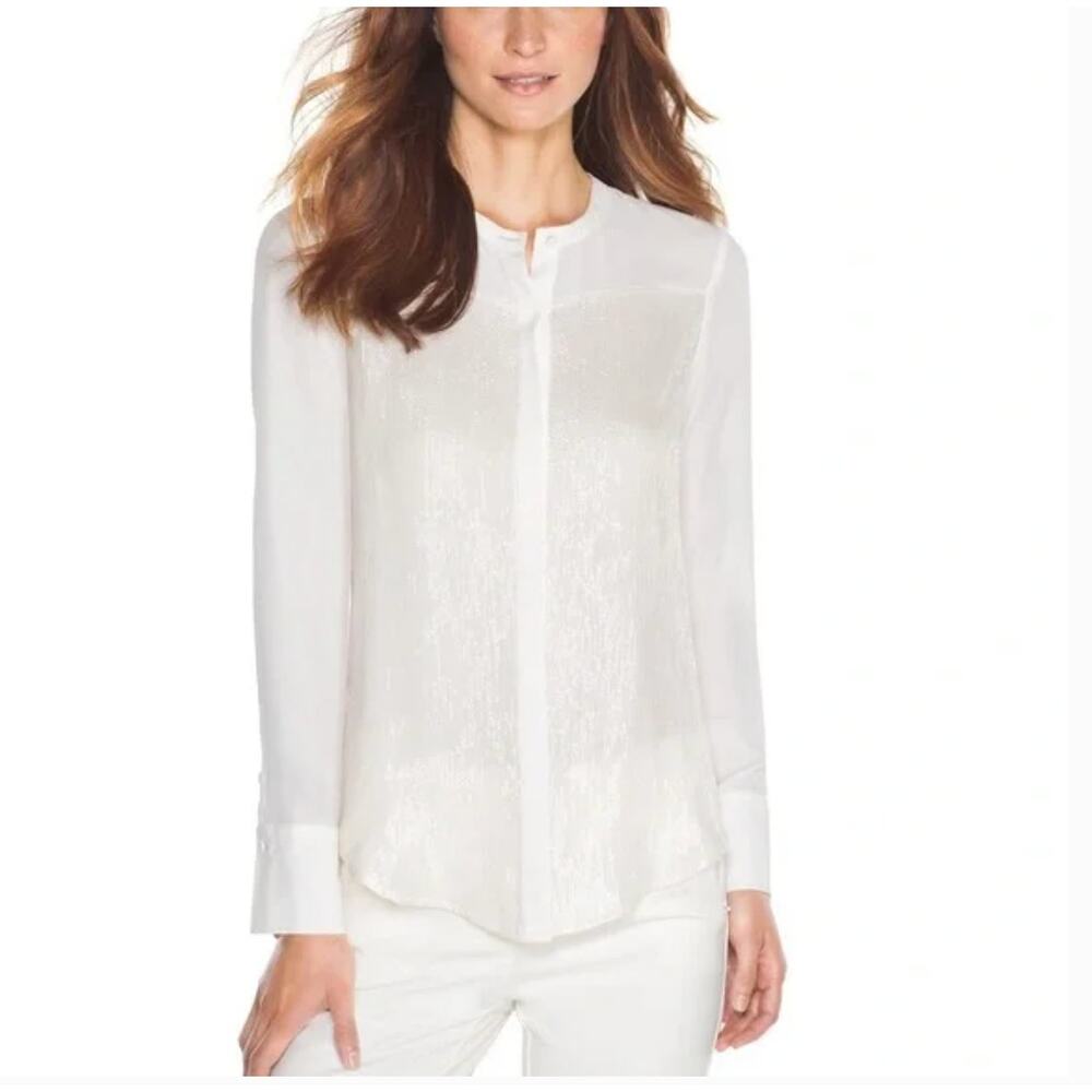 White House Black Market Ivory Sheer Button-Front Blouse